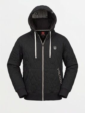 Volcom Black Quilted Zip Hoodie with White Drawstrings Sz. Large Vintage